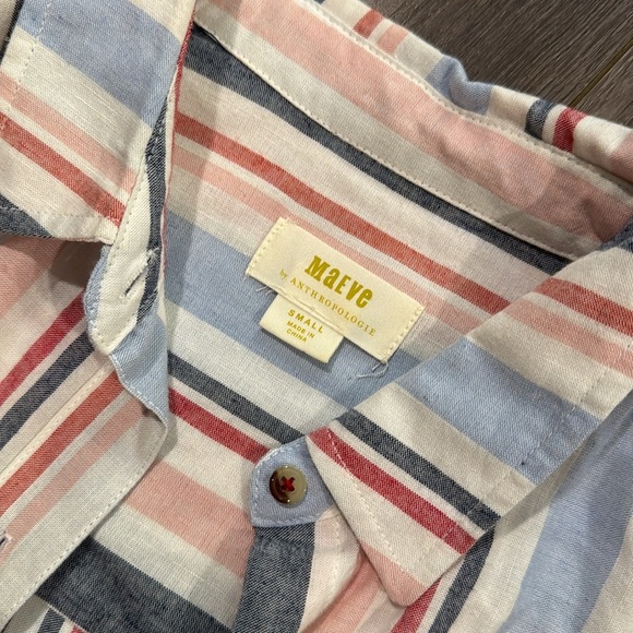 Anthropologie Maeve Multi Chatham Colored Striped Button Down Shirt Sz Small - Picture 7 of 8